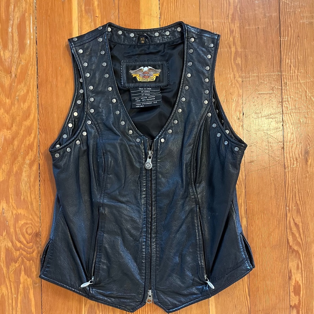 Vintage Harley -Davidson Leather Studded Vest Sz XS